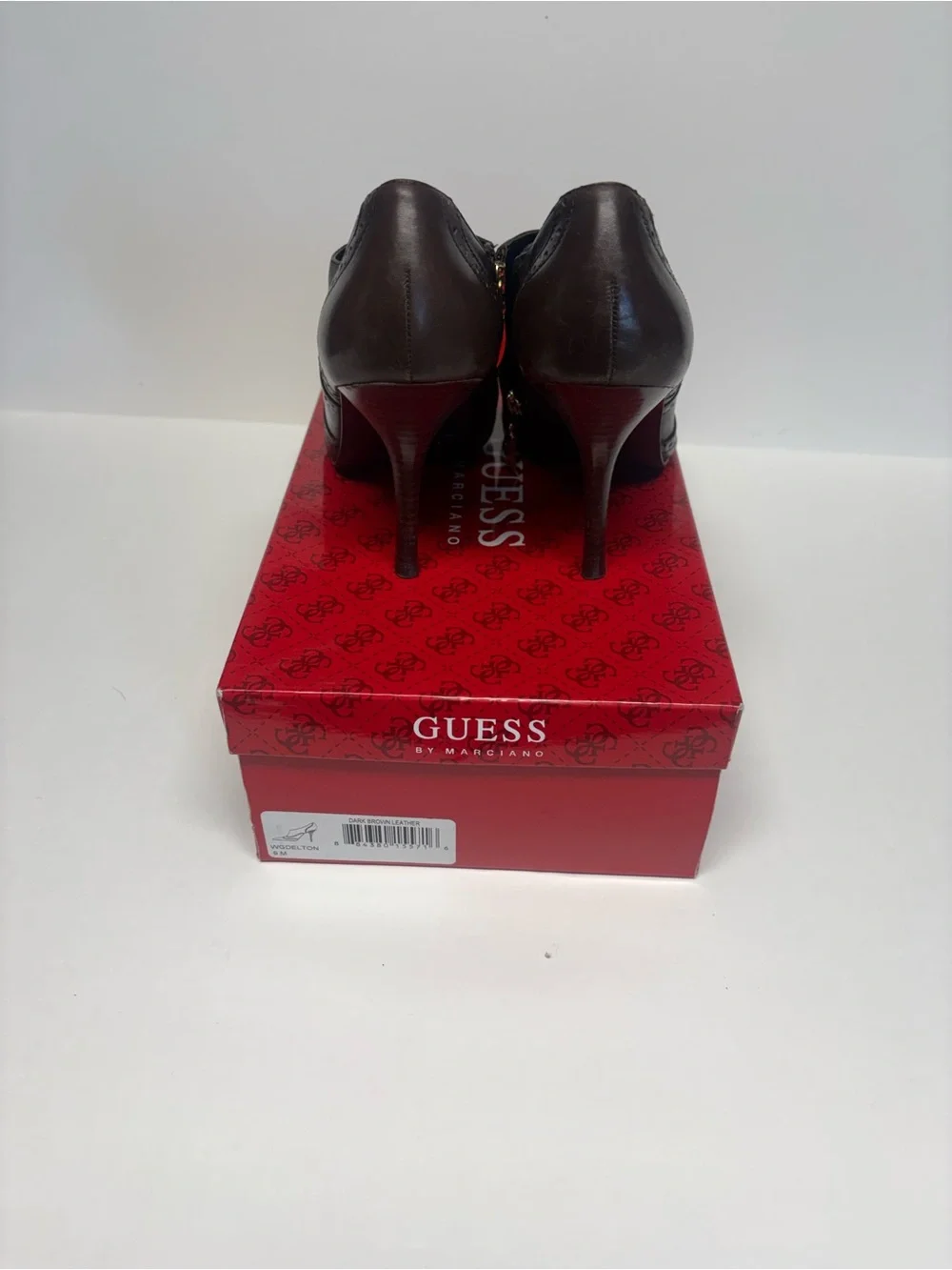 GUESS Dark Brown Leather Pointed Toe High Heel Booties
